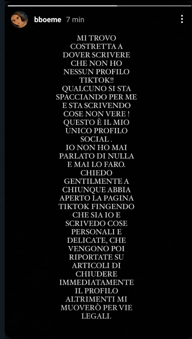 Benedetta smentisce il post Tiktok