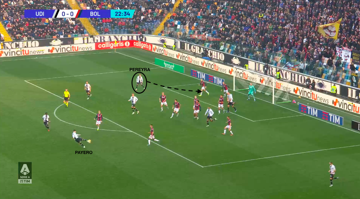 Il gol del vantaggio dell'Udinese