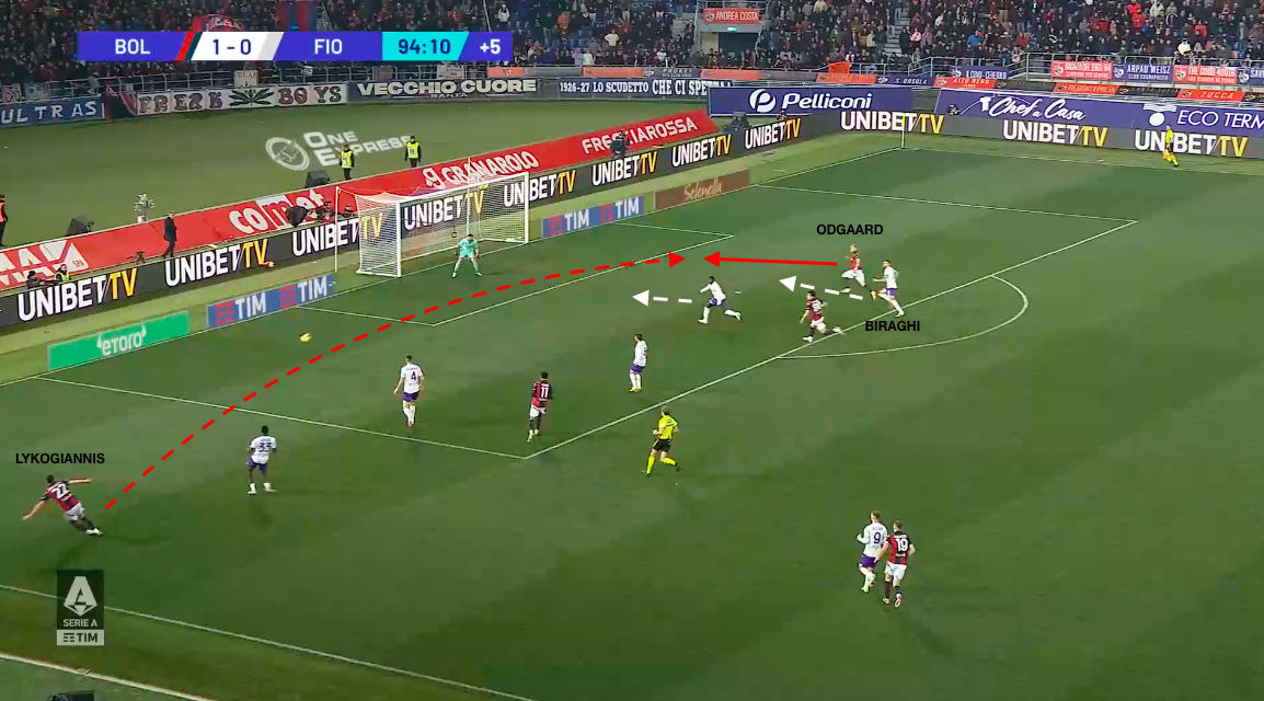 Il gol del 2-0 di Odgaard