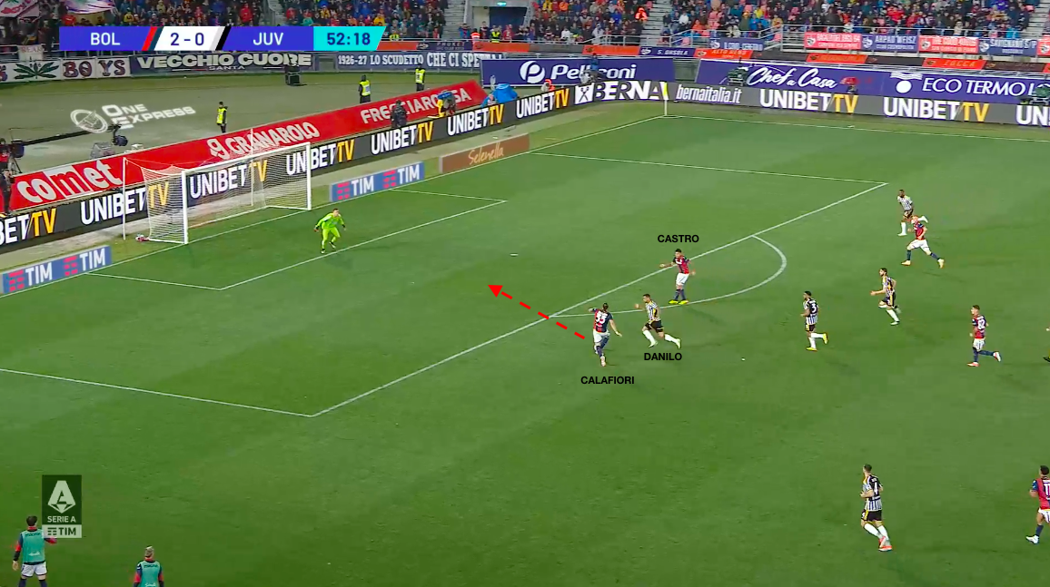 Il gol del 3-0 del difensore rossoblu