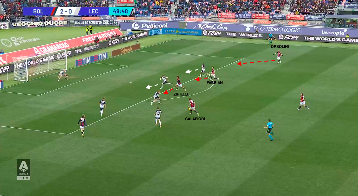 Il gol del 3-0 di Orsolini dopo una bellissima azione