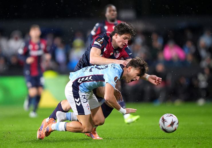 Giovanni Fabbian in contrasto contro il Celta Vigo